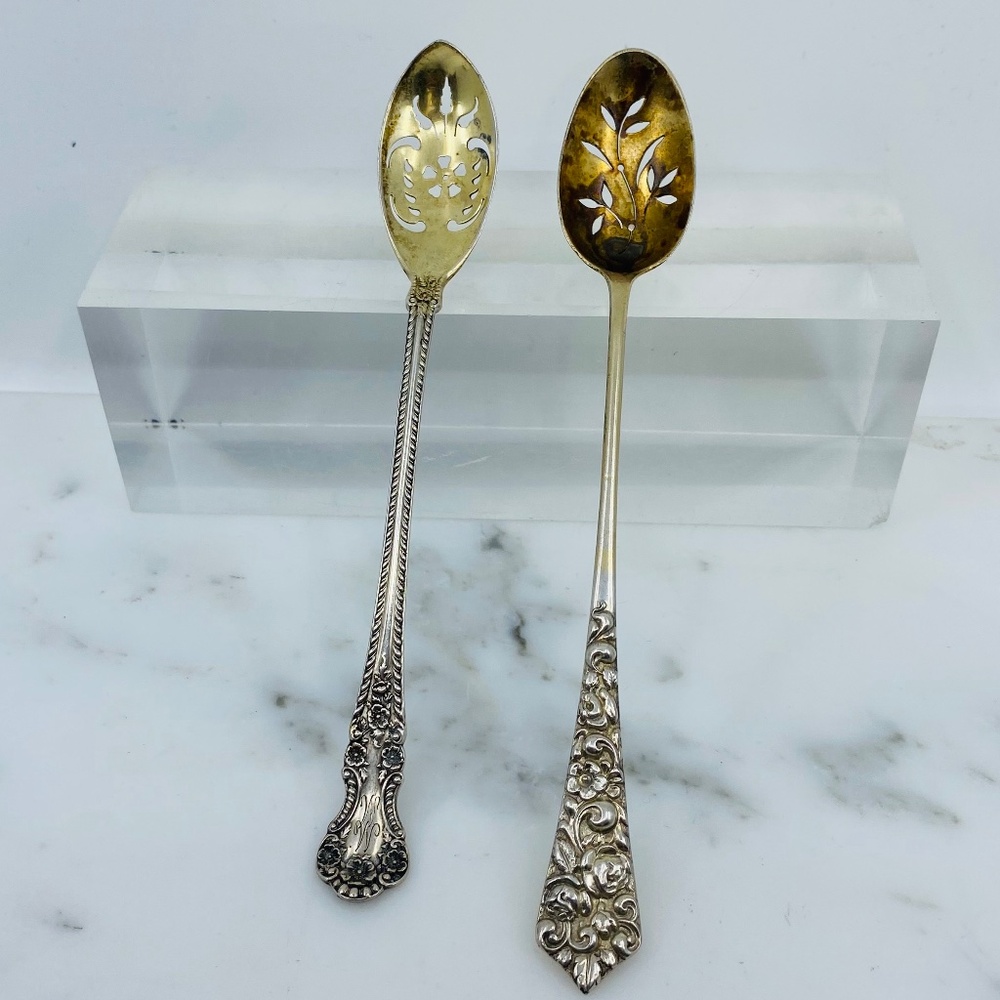 Antique 2 hallmarked sterling silver pierced stirrers.